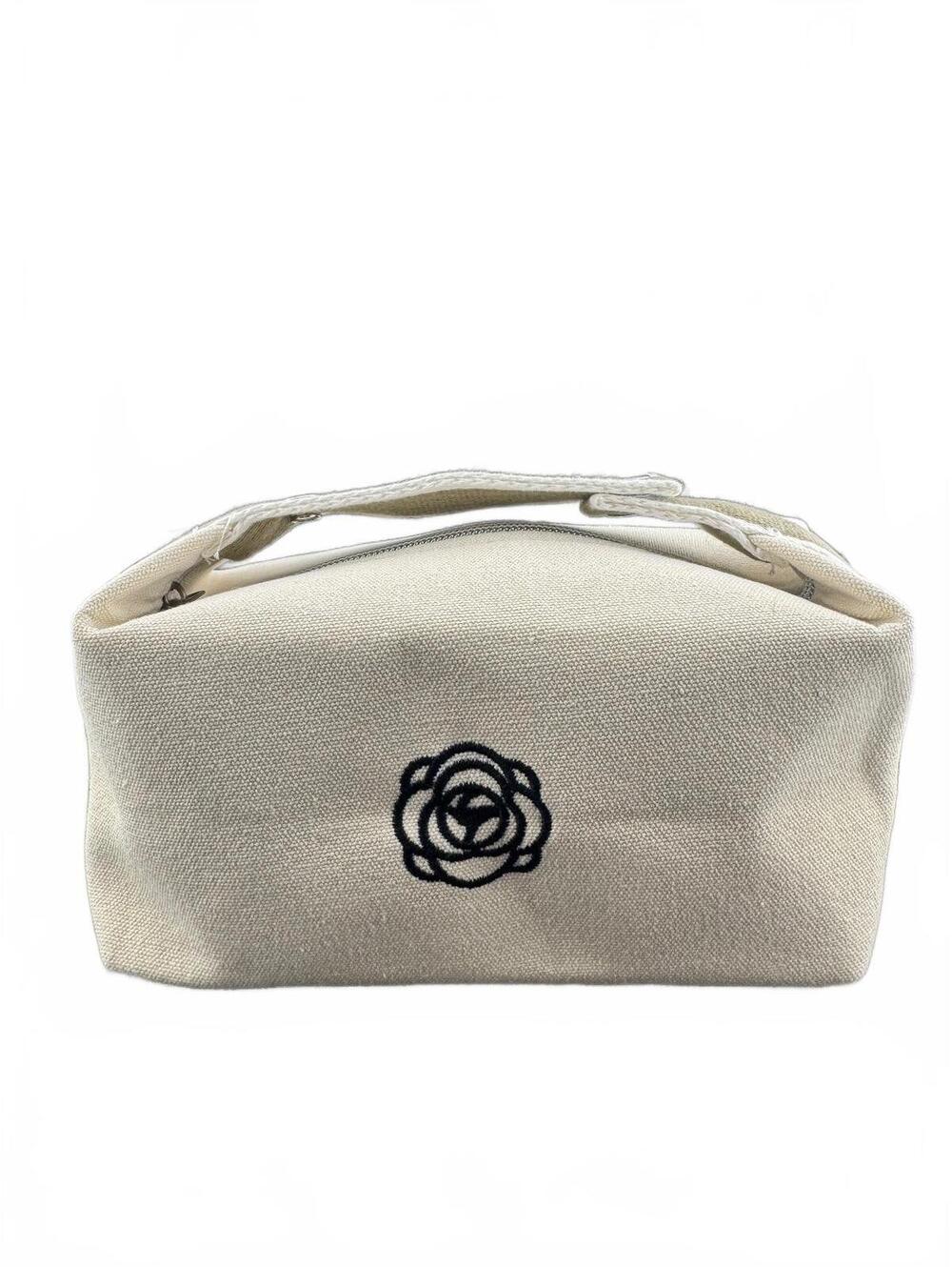 Canvas Cosmetic Bag with Zipper and Snap Closure